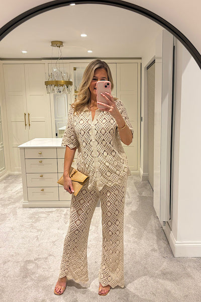 Sorrento Cream Crochet Shirt & Trouser Set