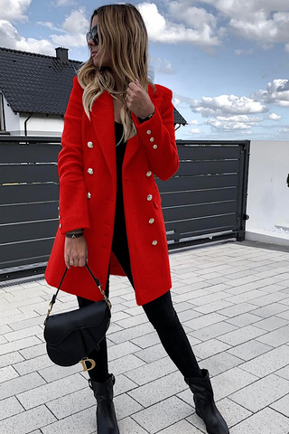 Poppy Double Breasted Coat In Red