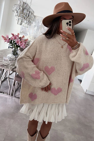 Jenny Oversized Pink Heart Knitted Jumper