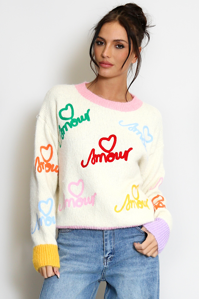 Amour Love Slogan Knitted Jumper