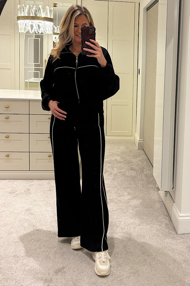 Evie Black Tracksuit With White Piping