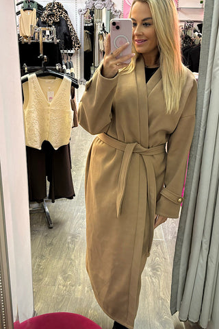 Alicia Wrap Coat With Belt In Camel