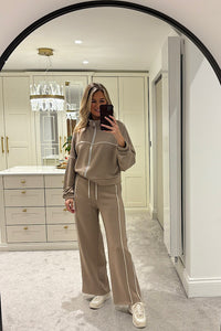 Evie Taupe Tracksuit With White Piping