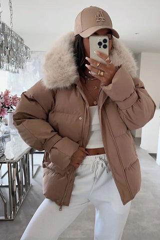 Matilda Camel Faux Fur Hood Coat