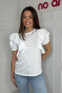 Honey White Corsage Shoulder Top