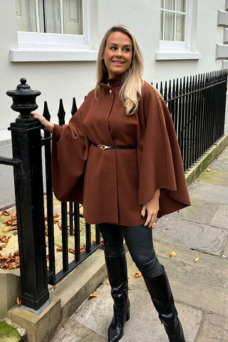 Jemma longline Cape In Chestnut