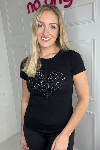 Diamanté Heart T-Shirt In Black