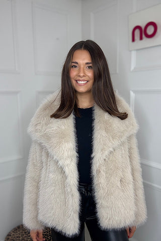 Luxe Faux Fur Jacket In Stone