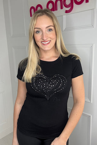 Diamanté Heart T-Shirt In Black