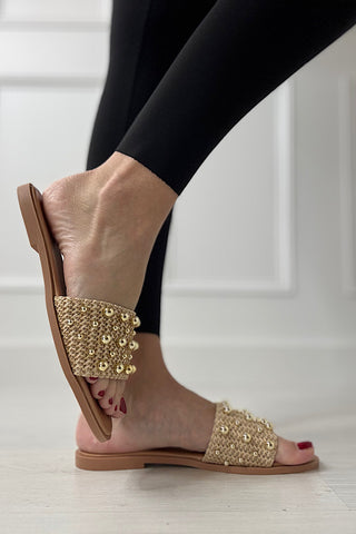 Lily Raffia And Gold Bead Sandal