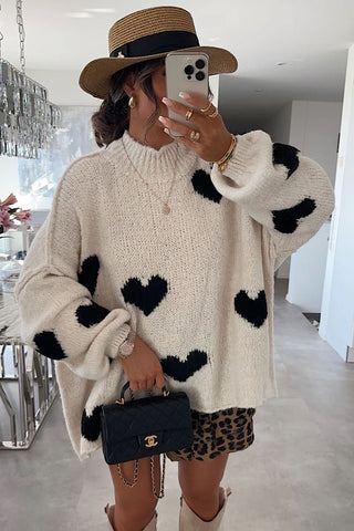 Jenny Oversized Black Heart Knitted Jumper