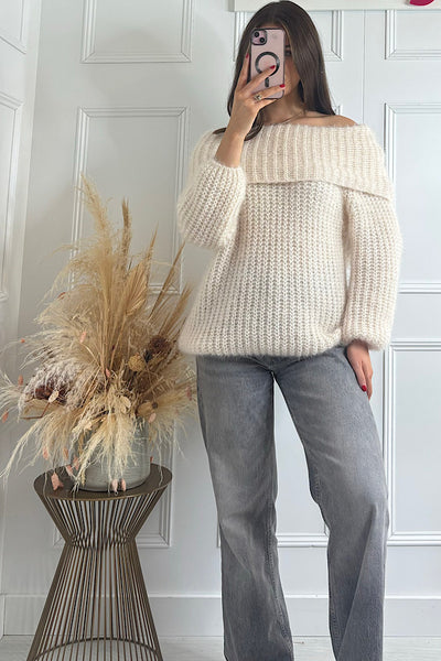 Cream Chunky Soft Knit Bardot Jumper