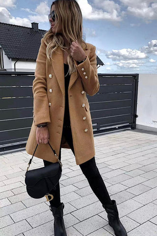 Poppy Double Breasted Coat In Camel