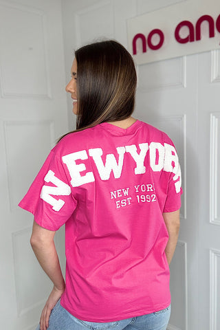 Fuchsia Pink New York Slogan T-shirt