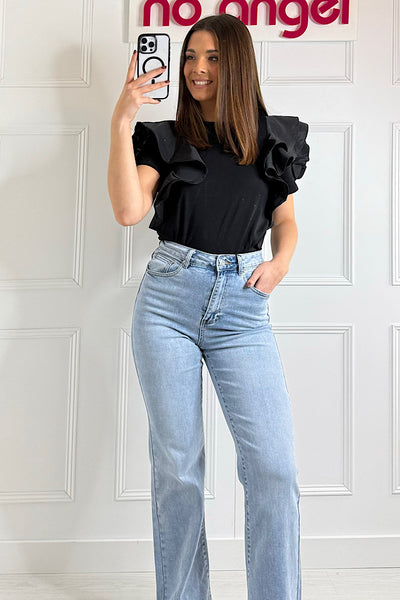 Honey Black Corsage Shoulder Top